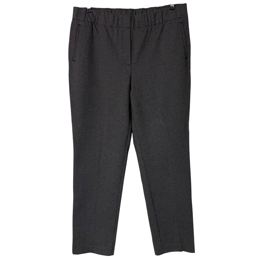 J Jill Ponte Slim Leg Pants Navy Gray Herringbone‎ Pull On Comfort Career L New